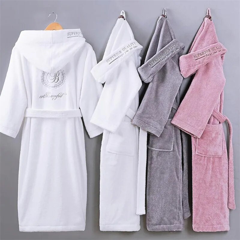 ☻100% Cotton Terrycloth Robe Nightwear Long Kimono Homewear Plus Size ...