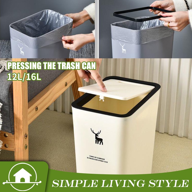 12/16L Nordic Trash Can with Cover Large Press-type Trash Bin ...