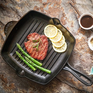 Steak Pan, Striped Cast Iron Square Grill Pan, Uncoated Non-stick