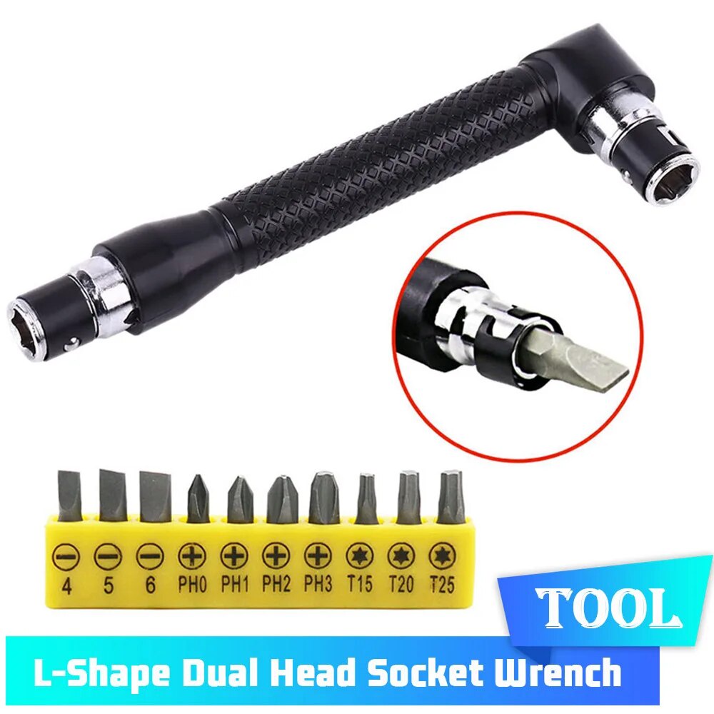 L-Shape Dual Head Socket Wrench 1/4 Inch 6.35mm Screwdriver Bit Kit 90 ...