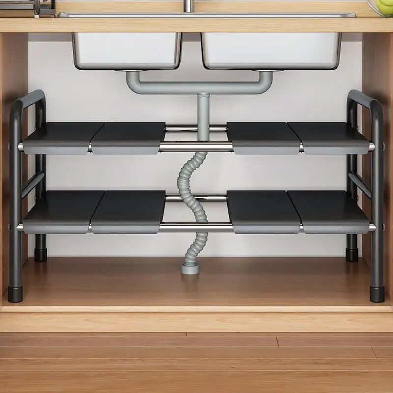 Kitchen Organiser Under Sink Rack Storage Shelves Expandable 2 Tier ...
