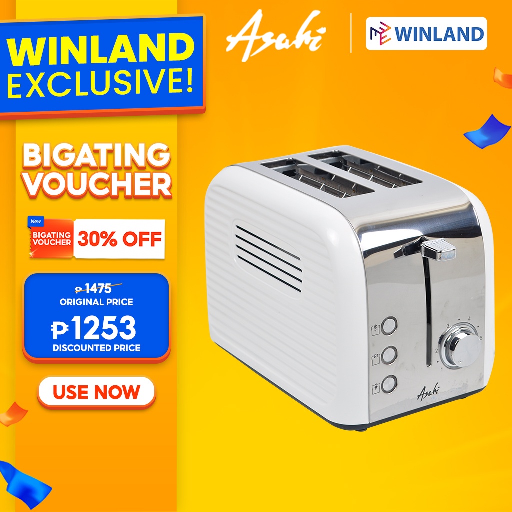 Asahi by Winland BT-040 Pop Up Bread Toaster with 6 Browning Settings ...