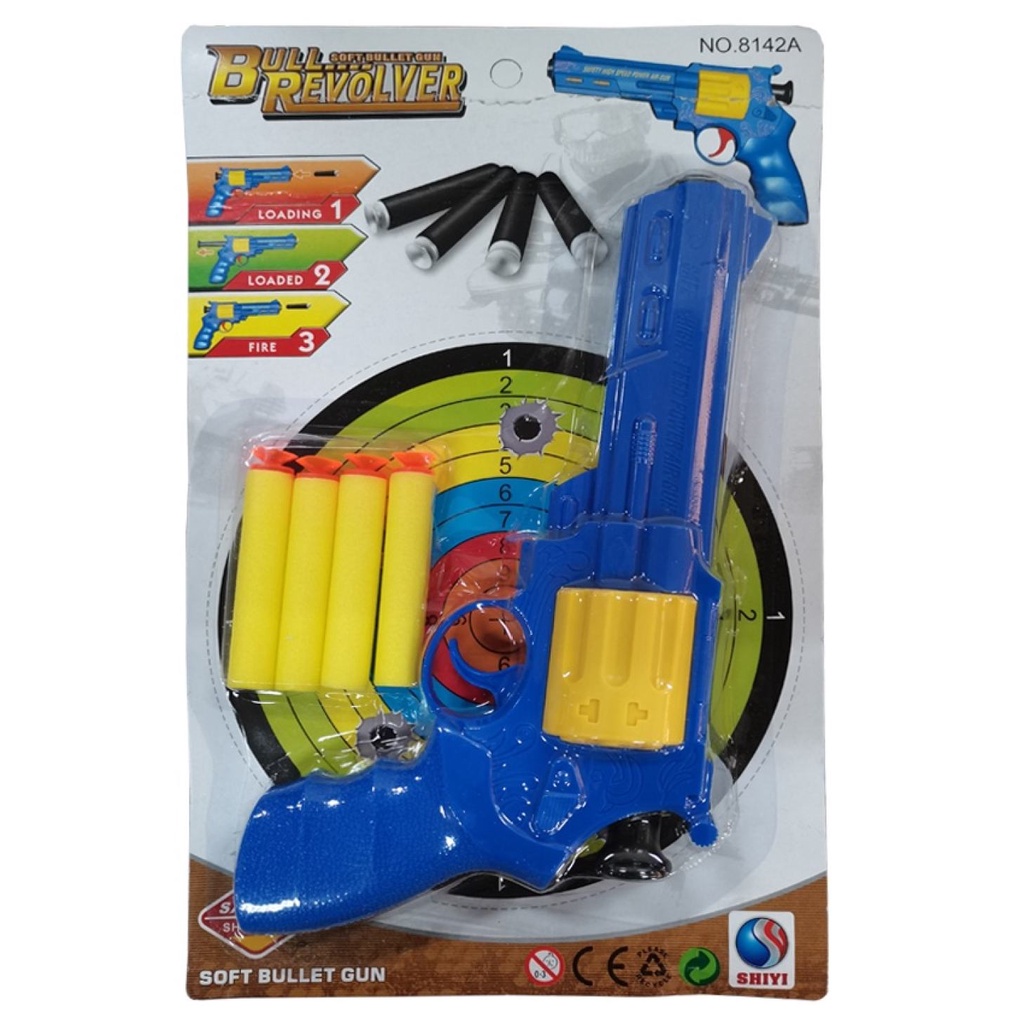 Bull Revolver Safety Shooting Soft Bullet Nerf Gun With 4Pcs Nerf Suction Bullets Target Bundle