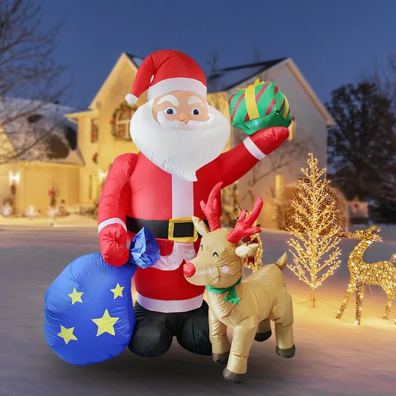79f 6ft Christmas Inflatable Santa Claus Elk Reindeer with Built in LED ...