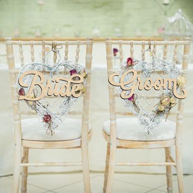 2022 Rustic Wood Sign Wedding Party Chair Decoration Bride Groom Mr and