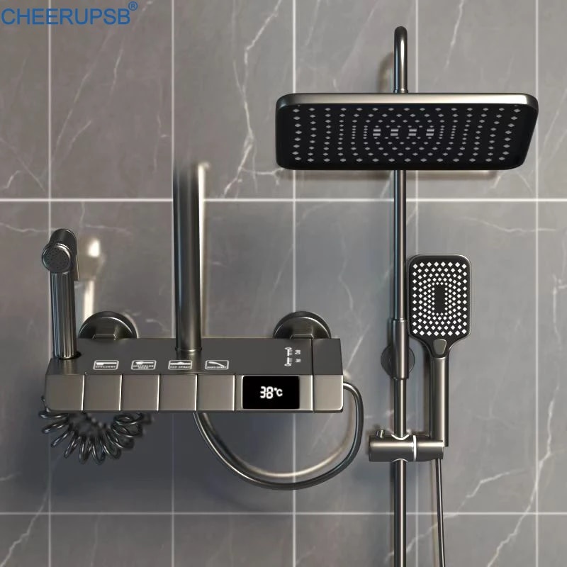 LED Digital Bath Shower Faucet Bathroom Hot Cold Mixer Shower Set Wall ...