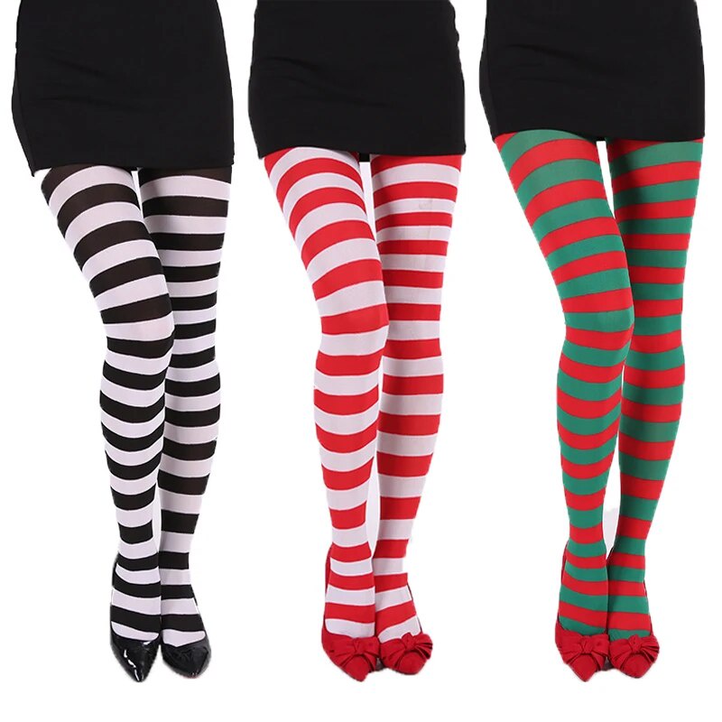 05N New Christmas Tights Women Sexy Striped Colourful Pantyhose Xmas