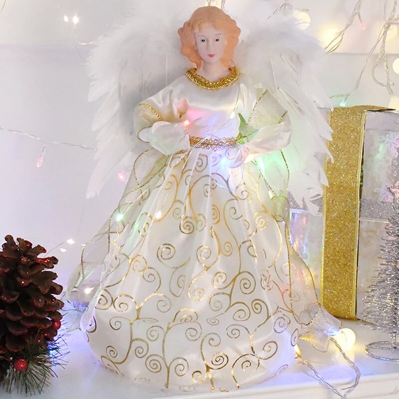 18G Battery Operated Luxury Gold Christmas Angel Tree Toppers with LED