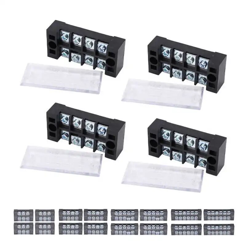 KSOL 3 Pcs 600V 25A 8 Positions Dual Rows Covered Barrier Screw Terminal Block Strip Black