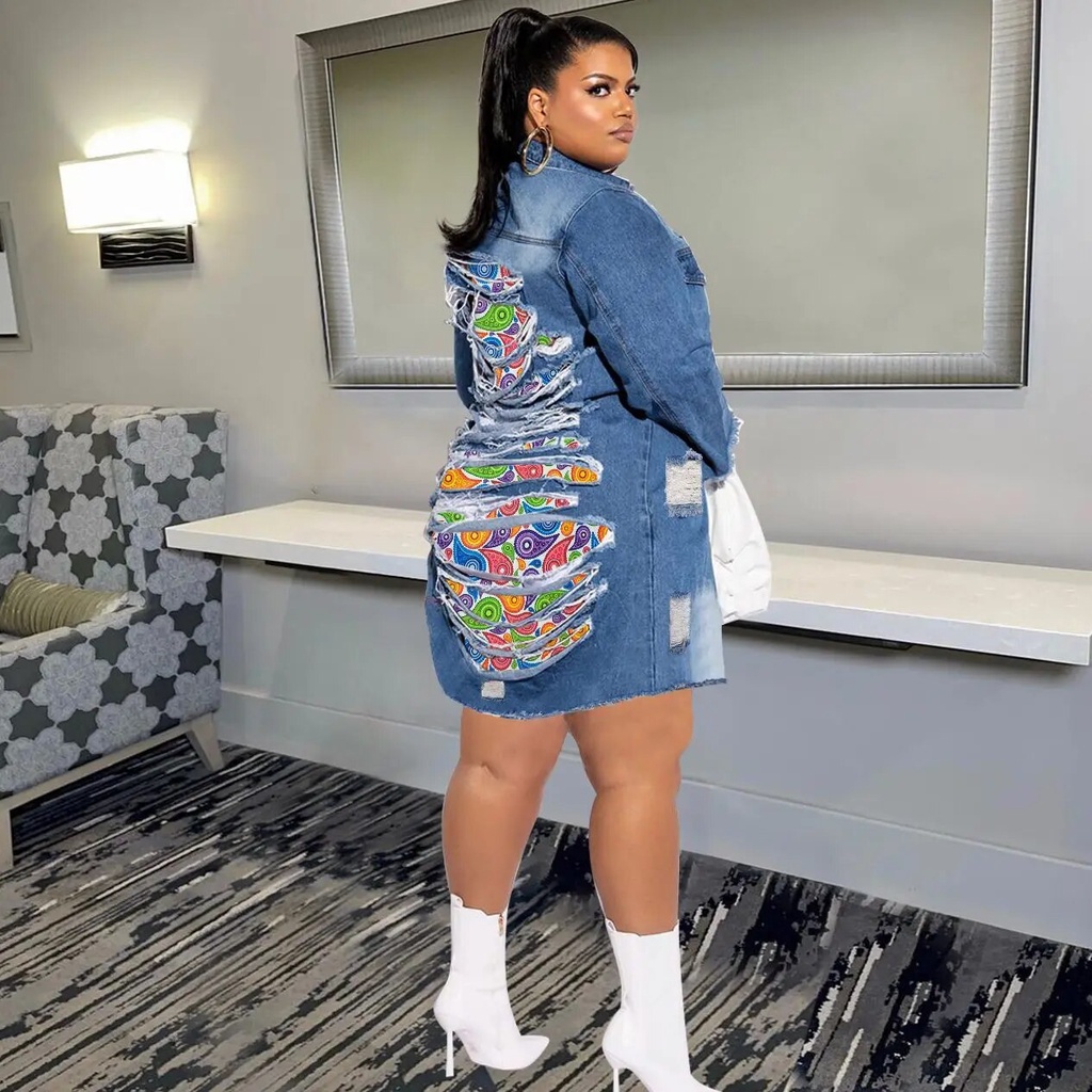 Plus size outlet ripped jean jacket