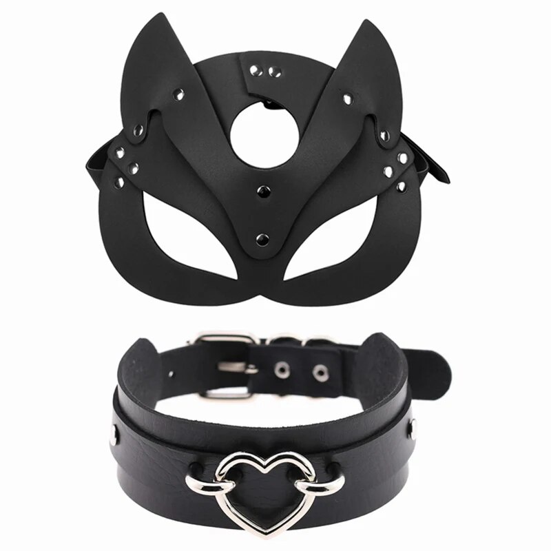 67C Sexy Half face Fox mask Punk Rock Gothic Chokers Necklace Leather