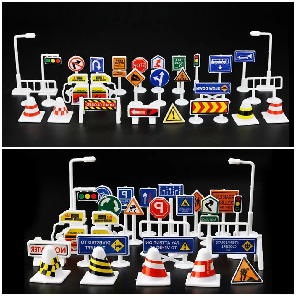 872 New 28pcs English Road Sign Traffic Sign Signage DIY Model Scene ...