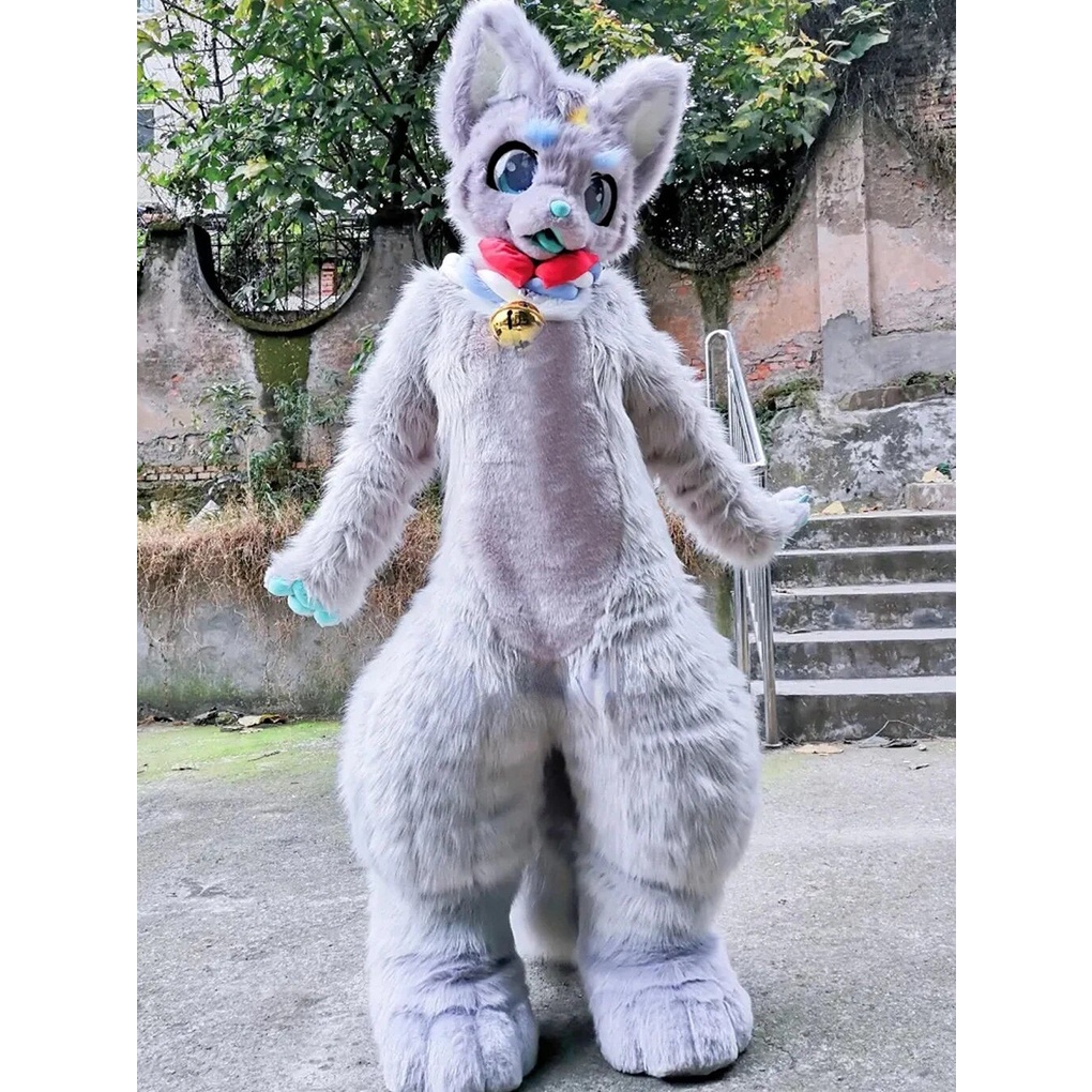 Long Fur Husky Dog Fox Mascot Costume Fursuit Halloween Furry Suit ...