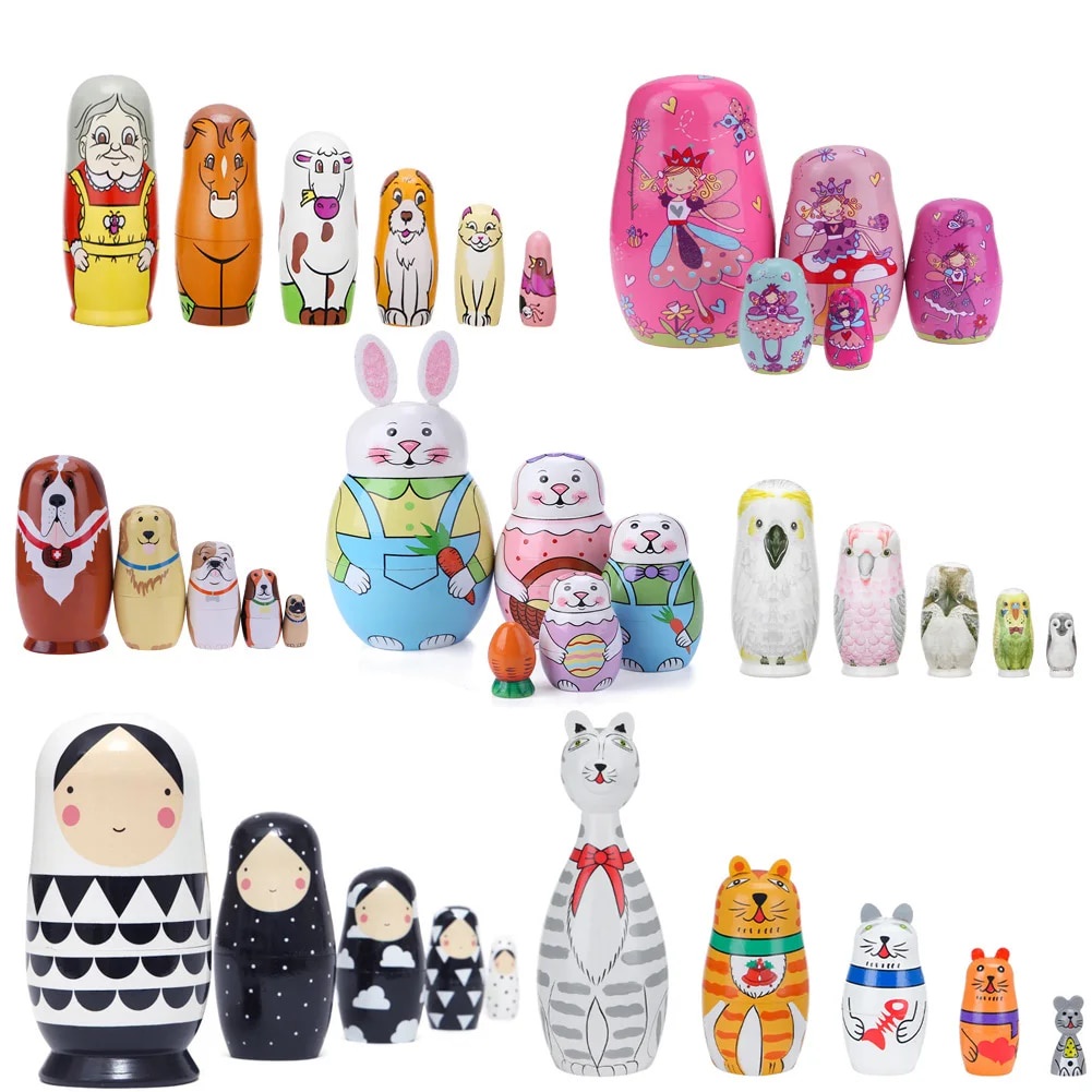 ♛5-10pcs/Set Matryoshka Dolls Nesting Dolls Wooden Russian Babushka ...