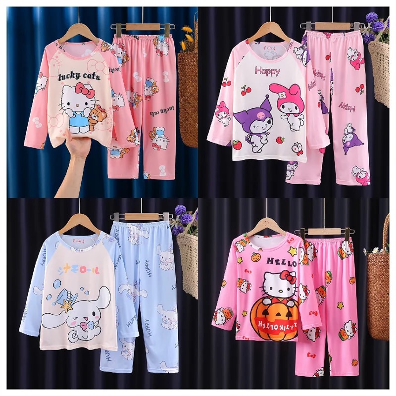 Kawaii Sanrios Children Pajamas Kuromi Cinnamoroll Milk Silk Pajamas ...