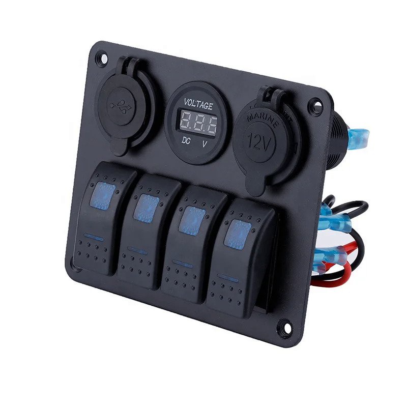 5 Gang Blue Led Waterproof Dc 12V 24V Breaker 5Pin Rocker Switch Boat ...