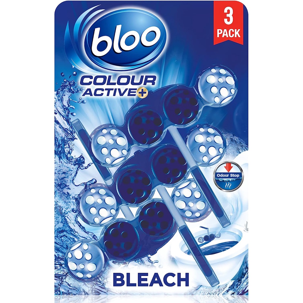 Bloo Colour Active Blue Water Rim Block Bleach 3 x 50g Clean toilet