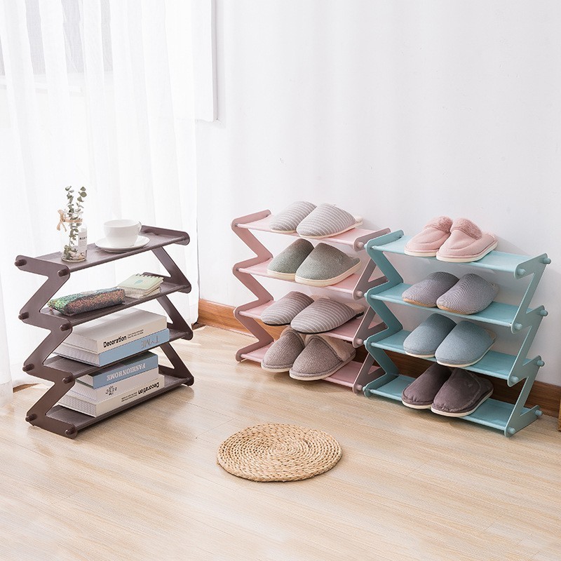 Simple Z-shape Shoe Rack 4 Tier Aluminum Alloy Shoe Organizer non-woven ...