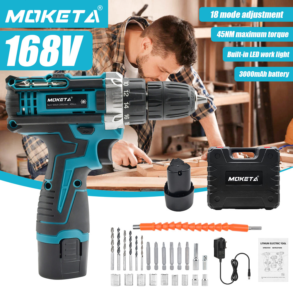 Moketa 168V Cordless Drill portable Electric impact with hammer Drill ...