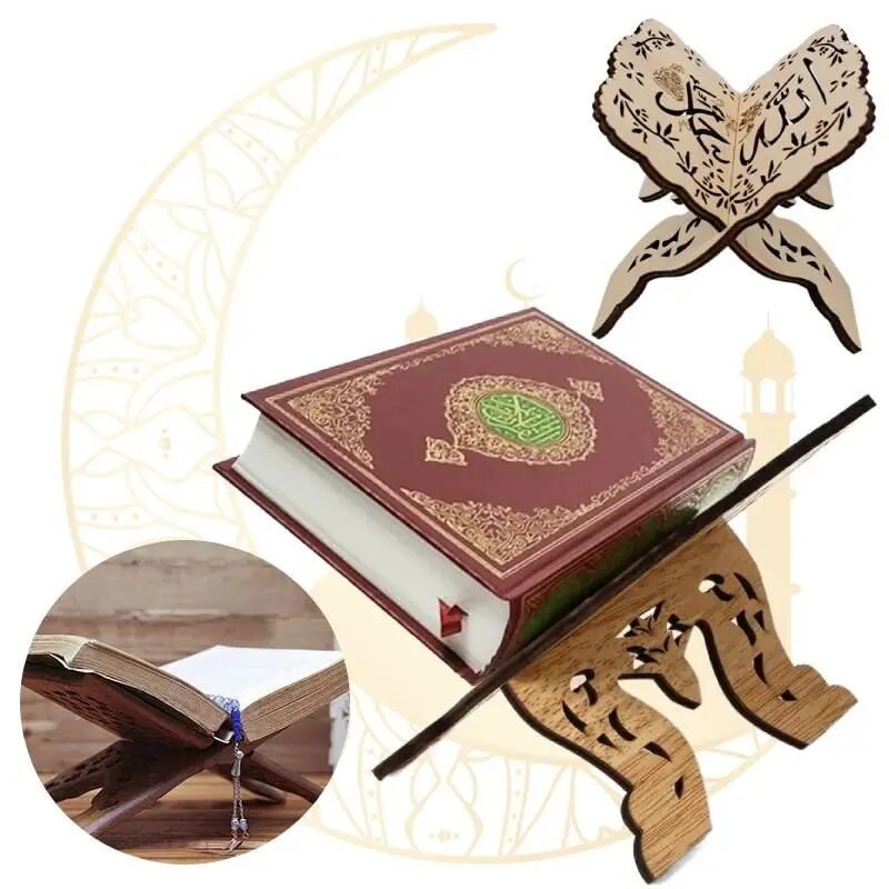 웃Wooden Eid Mubarak Book Stand Holder Display Rack Quran Holy Book ...