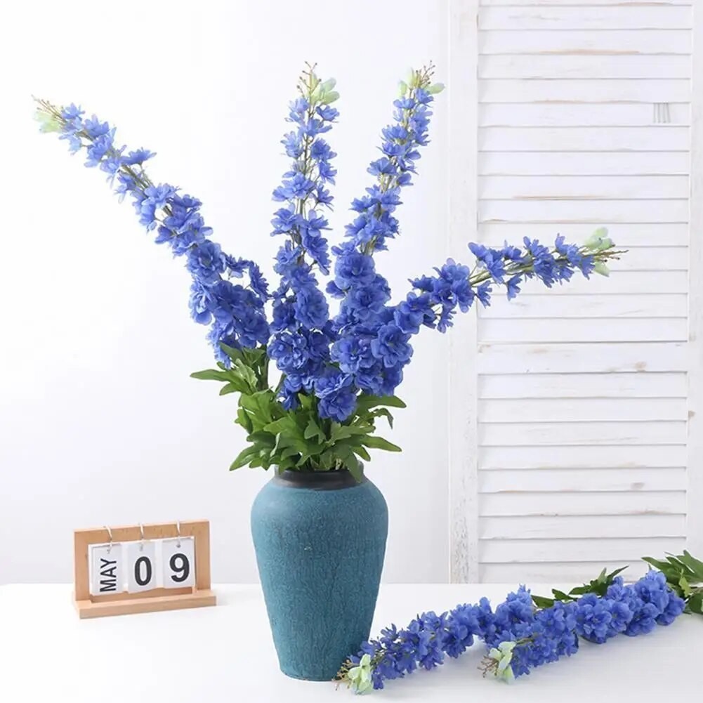 ☬Faux Silk Flower 1Pc Beautiful Branch Leaf Fake Delphinium Flower ...