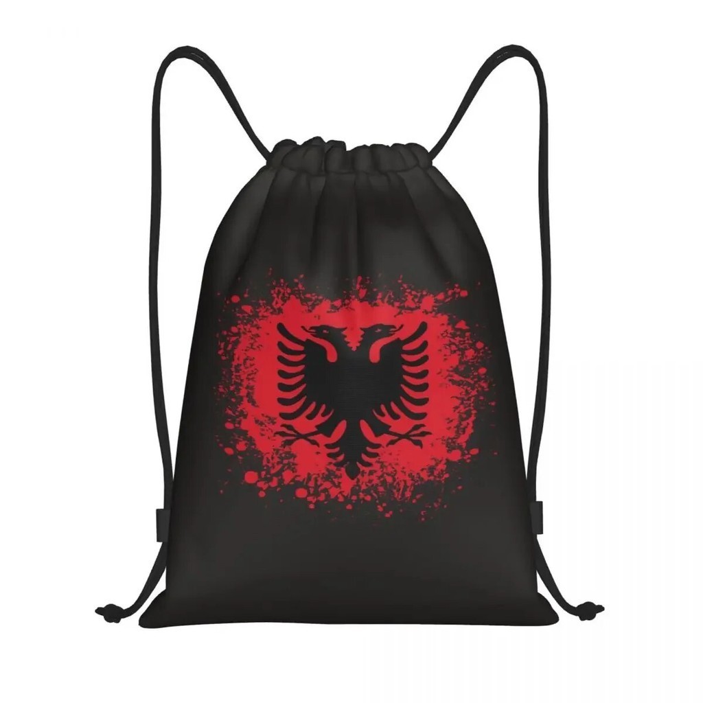 Retro Albania Flag Drawstring Backpack Sports Gym Bag for Women Men ...