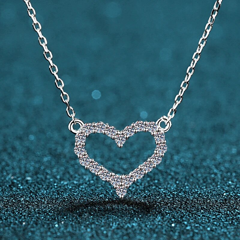 ☮Silver 925 Moissanite Heart Pendant Necklace 0.4 Micro Brilliant Cut ...