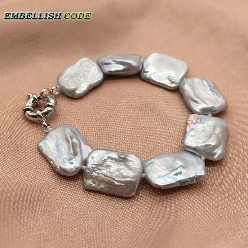 63w popular NEW color pearl Bracelet bangle keshi baroque Flat ...