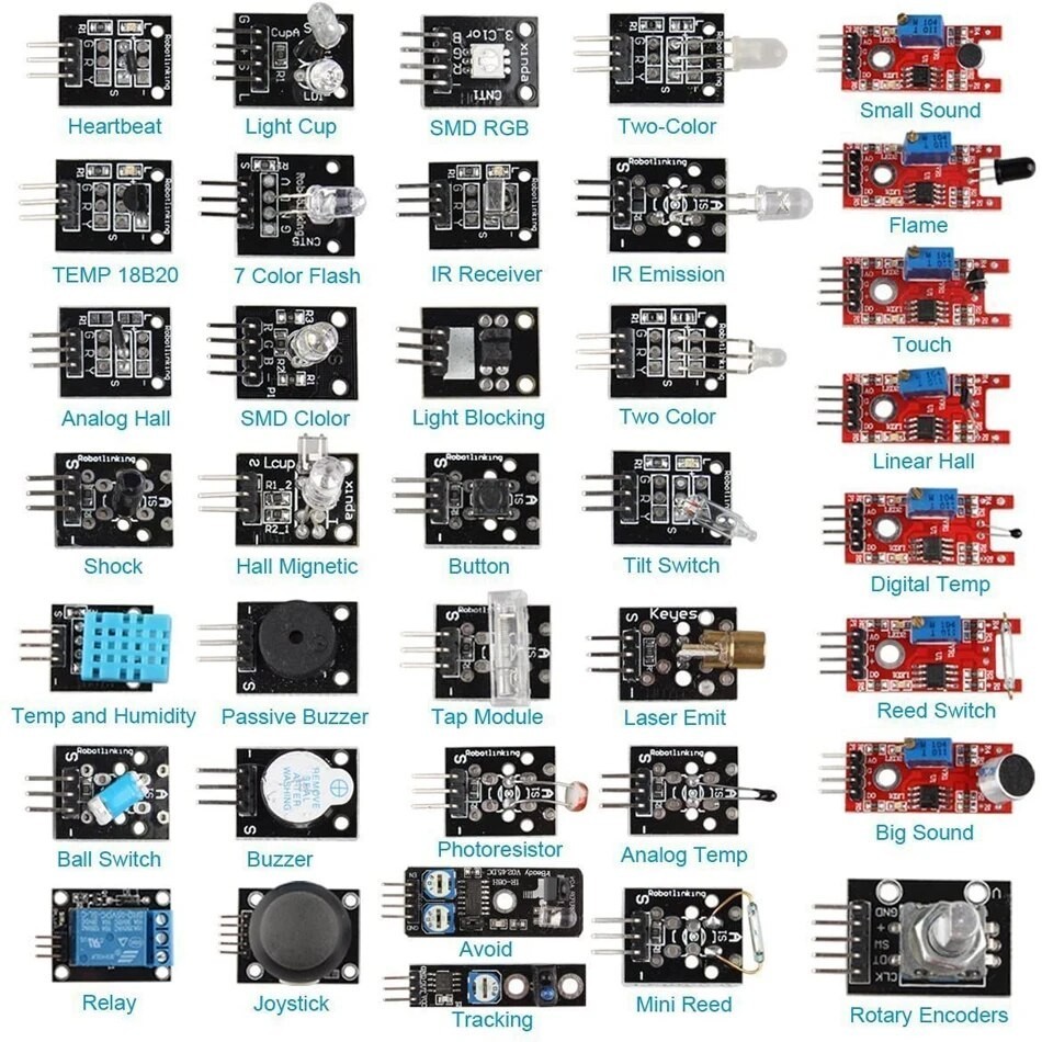 10v 45 In 1 Sensors Modules 16 Kinds Starter Kit For Arduino Raspberry Pi 37 In 1 Sensor Kit W 4092