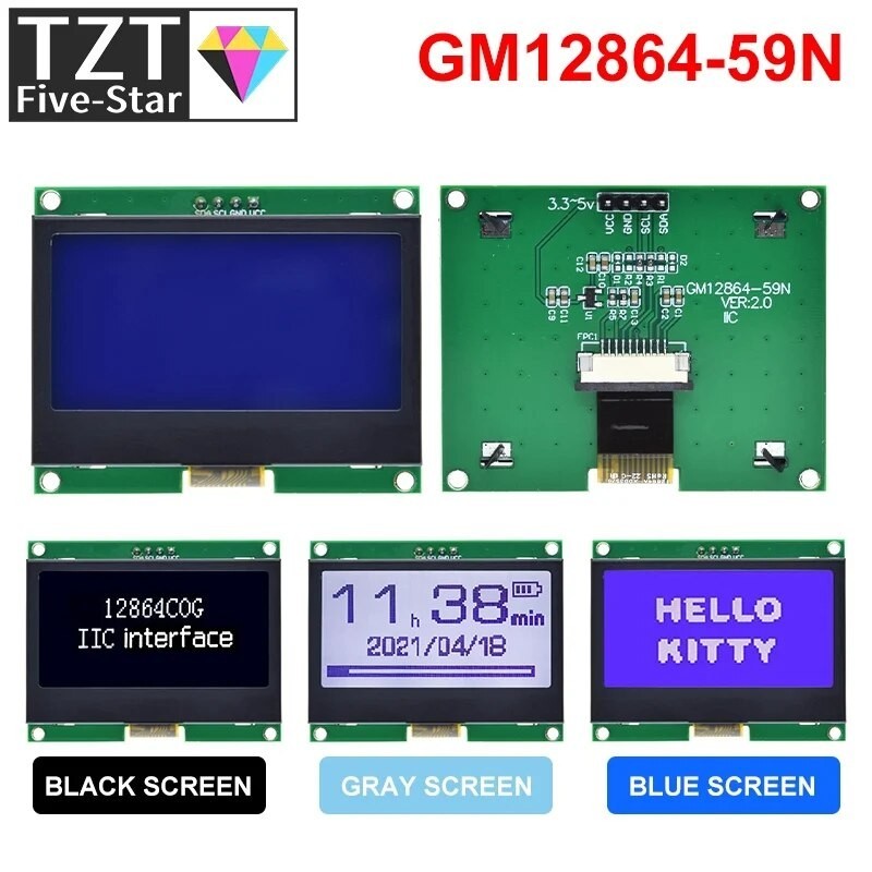 TZT 12864 IIC LCD Module 128X64 I2C ST7567S COG Graphic Display Screen ...