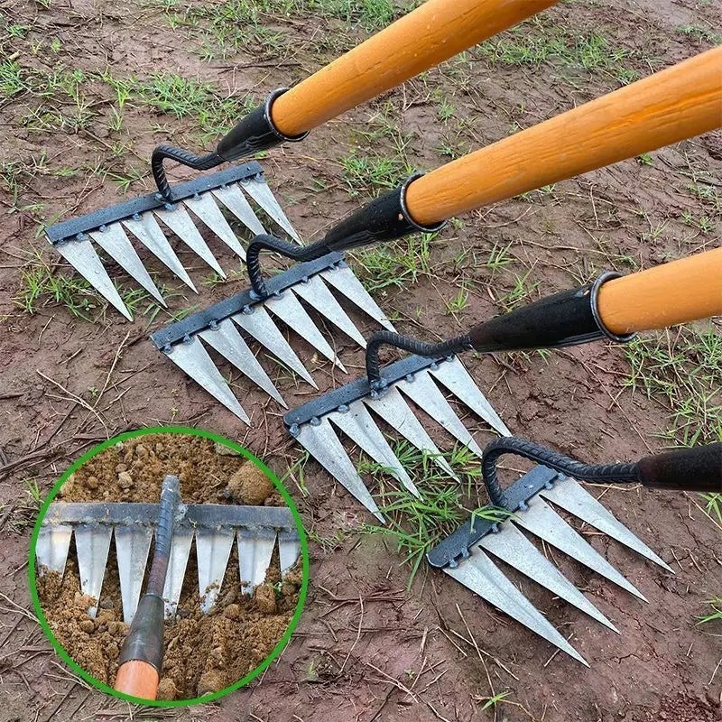 4/5/6/7 Teeth Carbon Steel Garden Hand Rake Farm Tool Weeding Scarifier ...