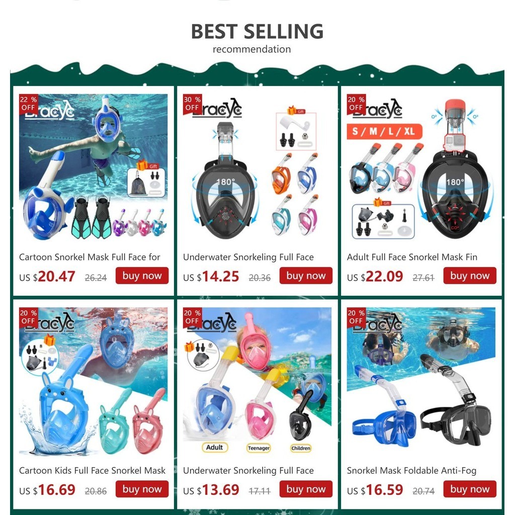 Underwater Snorkeling Full Face Children Swimming Mask Set Scuba Diving ...