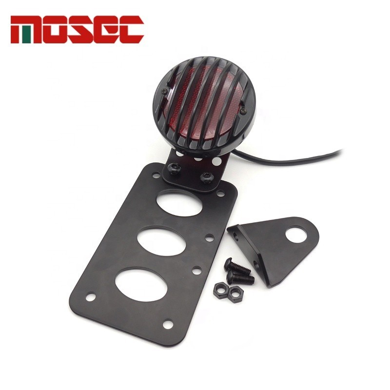 Katur Black Motorcycle Side Mount Tail Light Brake License Plate Bracket Taillig
