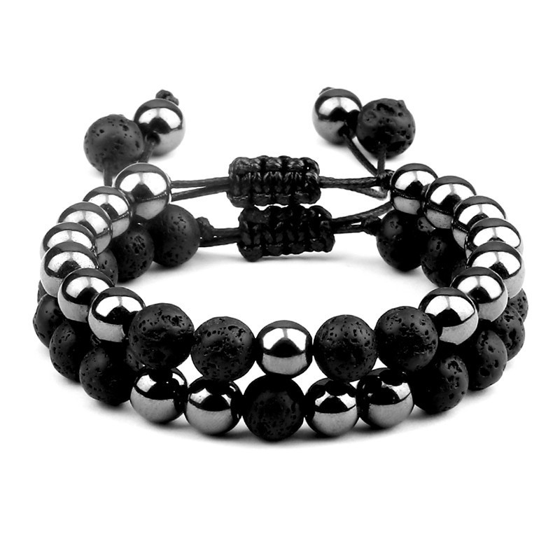 2pcs Men Hematite Black Lava Beaded Bracelets 8mm Natural Stone Tiger ...