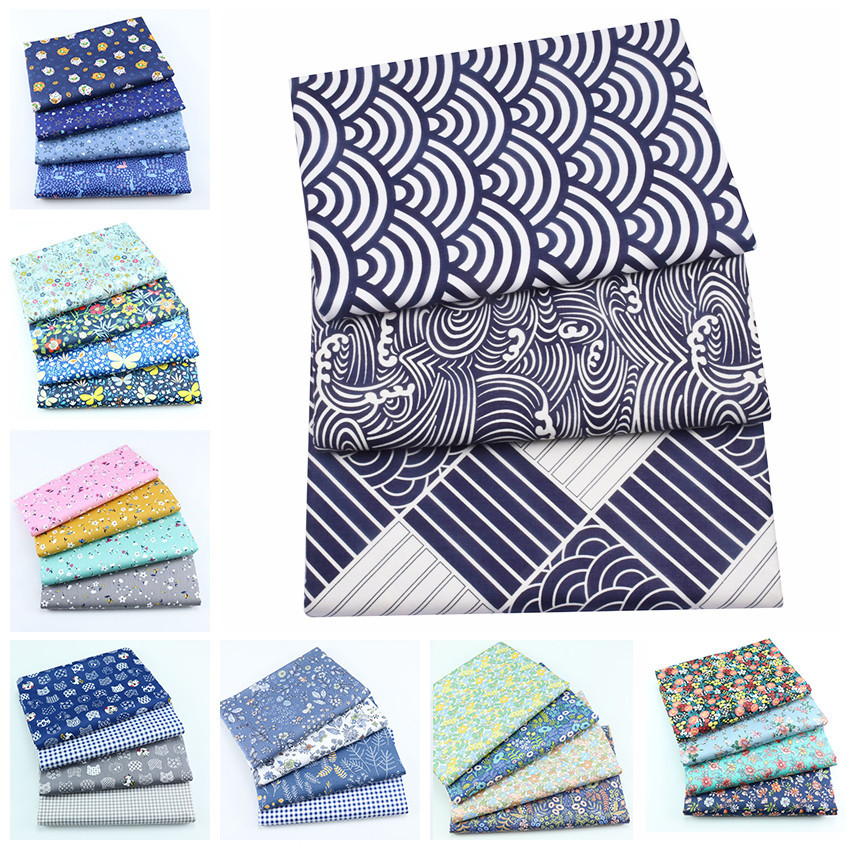 ☋Japanese Wave Pattern Twill 100% Cotton Fabric, Sewing Quilt Fabric ...