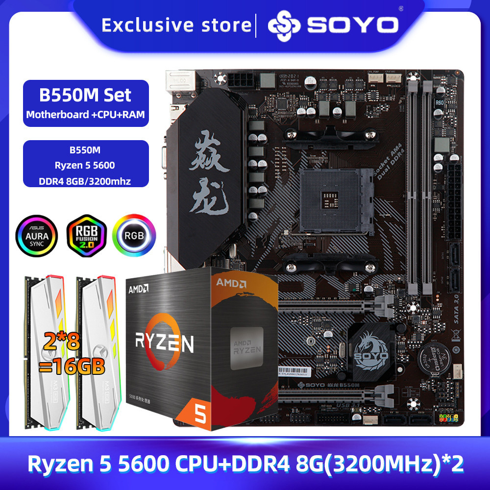 ♛SOYO AMD B550M Motherboard with Ryzen 5 5600 CPU 3.5 GHz Set & Dual ...