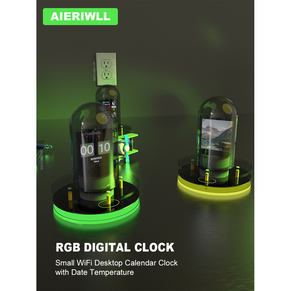RGB Digital Clock Small WiFi Desktop Calendar Clock with Date ...