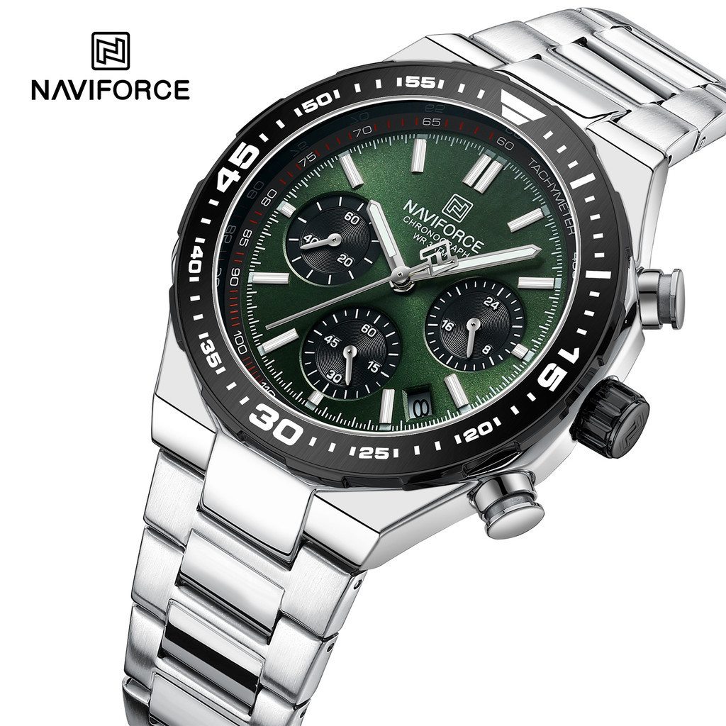 Top Brand NAVIFORCE Men's Silver Green Casual Quartz Wrist Watches Male