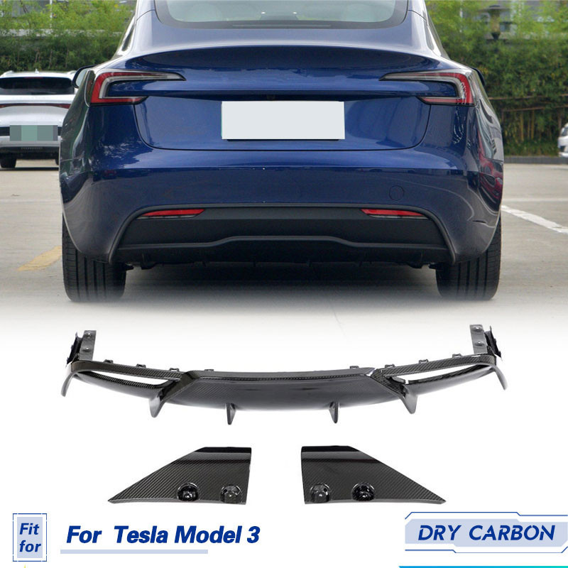 ๑Car Rear Bumper Diffuser Lip Spoiler Prepreg Dry Carbon For Tesla ...