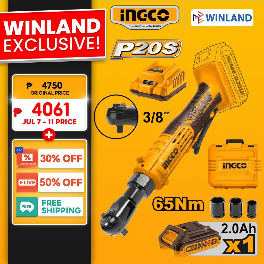 Ingco by Winland Lithium-Ion Drive Ratchet 20V Square Drive: 9.53mm (3/ ...