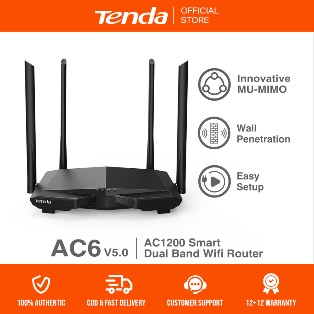 Tenda AC6 v5 Fast Ethernet Dual Band Wifi Router | Wall Penetrating ...
