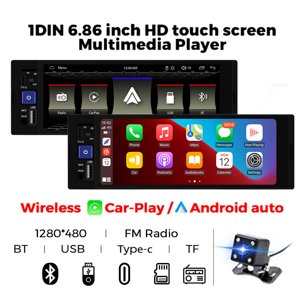 HD Touch Screen 1DIN 6.86 Inch Wireless CarPlay Auto multimedia player ...