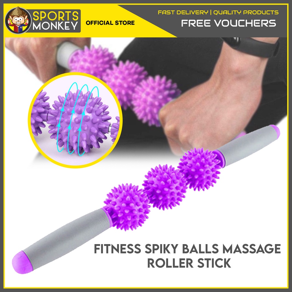 ∏♛ Fitness Spiky Balls Massage Roller Stick Muscle Trigger Point Therapy Handheld Massage Tool
