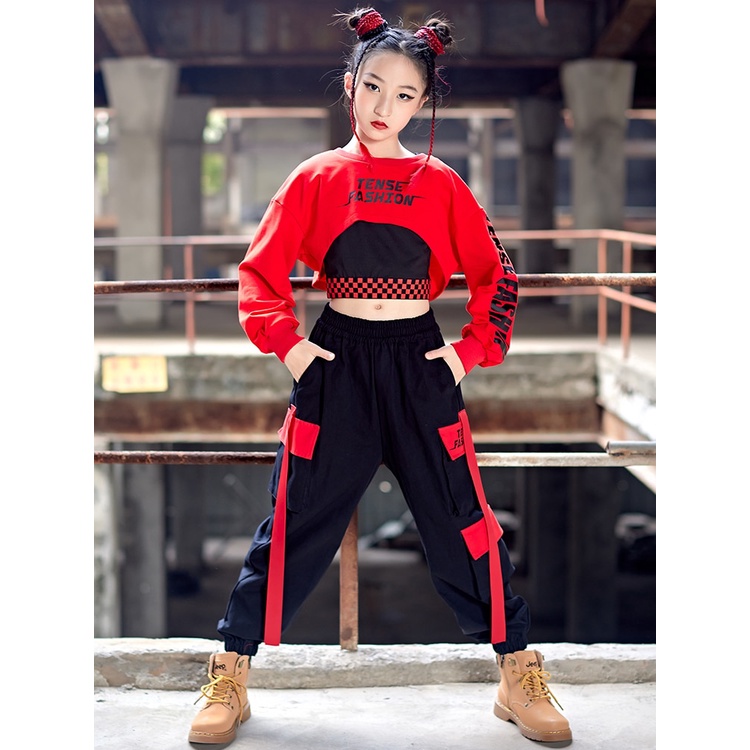 276 2022 Girls Kpop Hip Hop Clothes Jazz Dance Costume Red Crop Tops ...