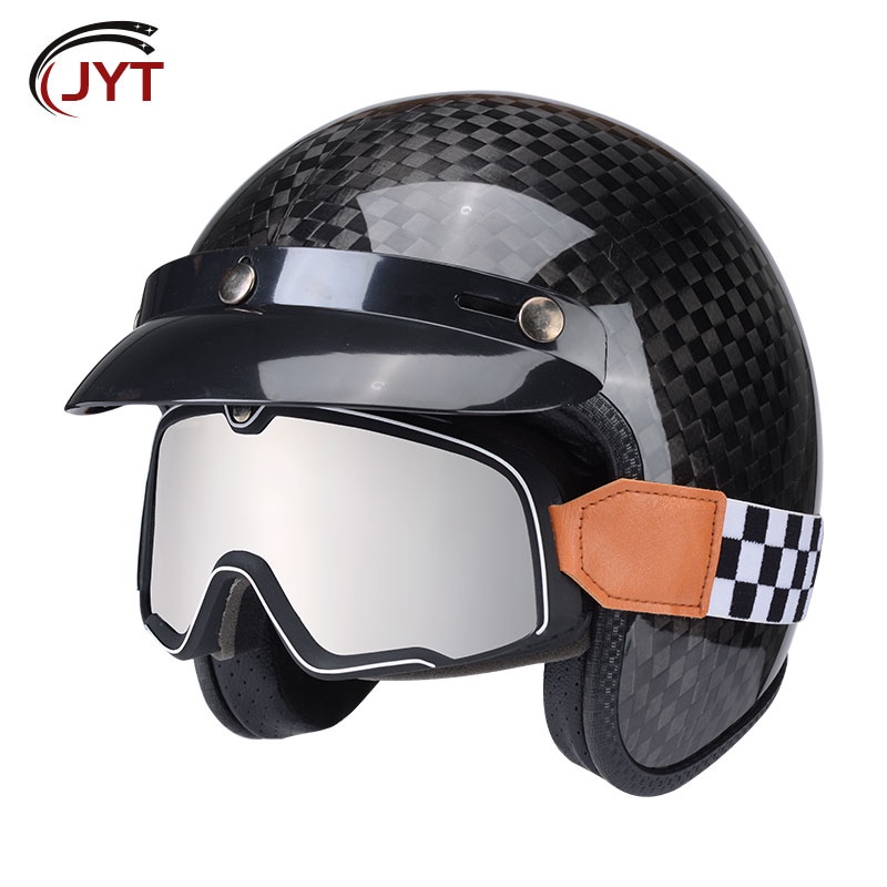 High Strength Carbon Fiber Open Face Helmet Retro 3/4 Motorcycle
