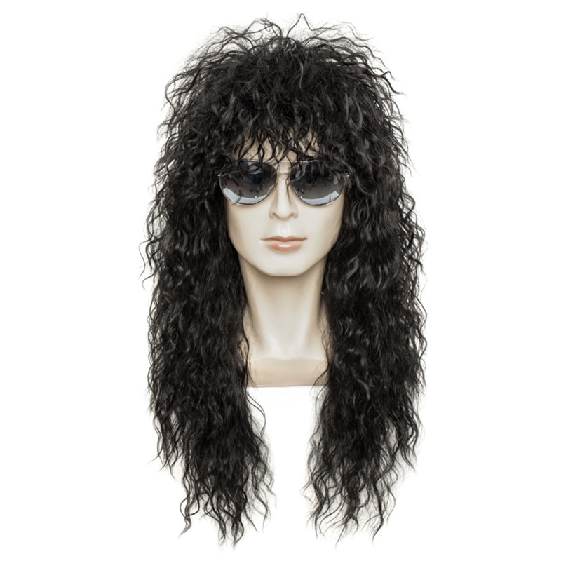 Gres Wig Black Long Curly Wig Male Synthetic Cosplay Wigs Puffy High
