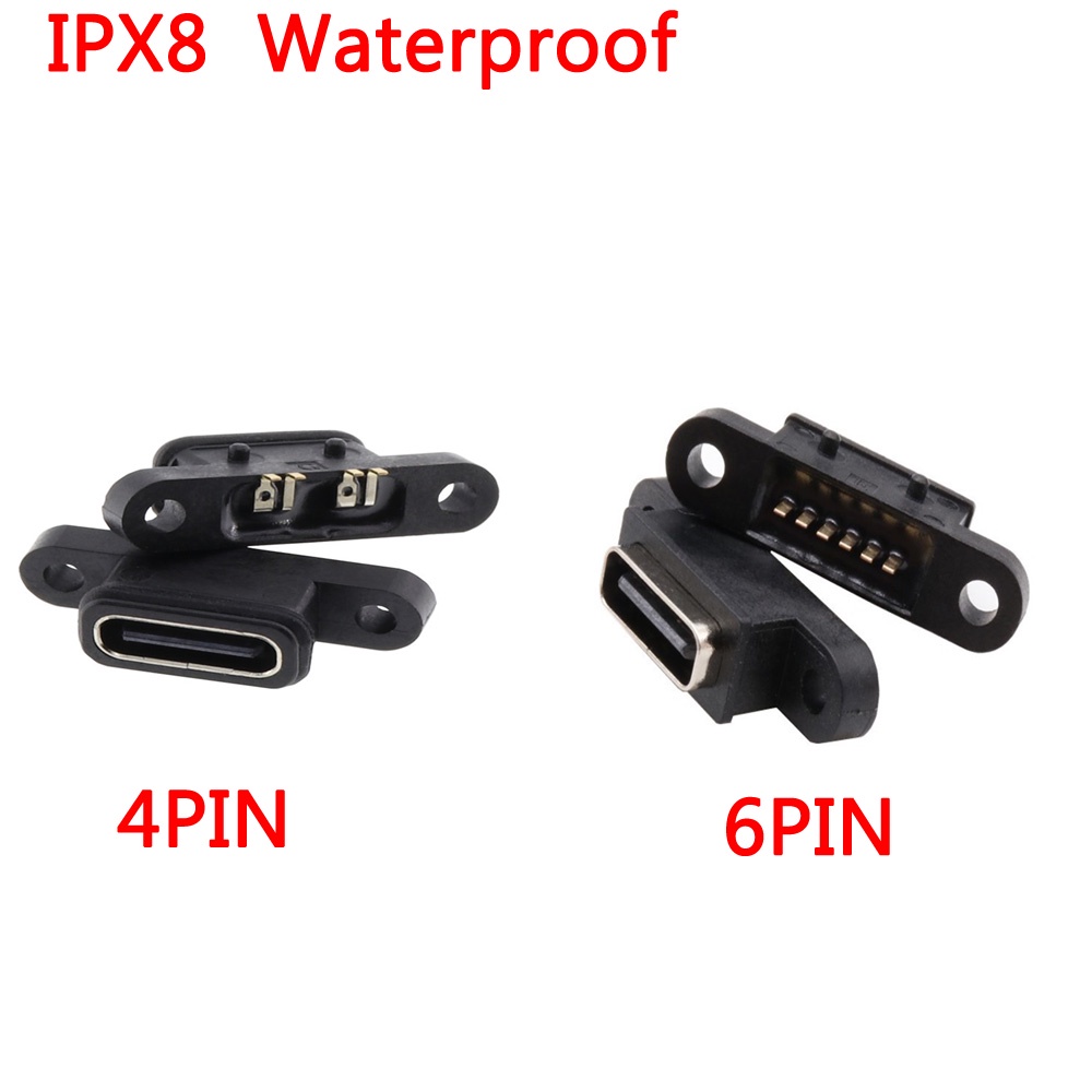 3 6pc Ipx8 Type C 2p4p Waterproof Female Usb C Socket Port With Screw Hole Fast Charge Charging 