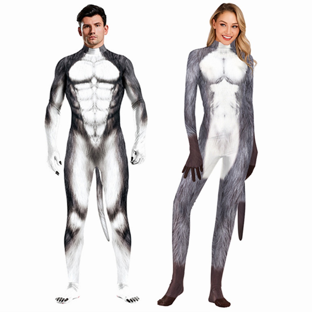 02G Sexy Huskies Werewolf Wolf Jumpsuit Catsuit Fantasy Cosplay Costume ...