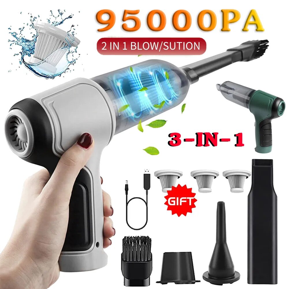 ⊰95000Pa Wireless Car Vacuum Cleaner Strong Suction Handheld Auto ...