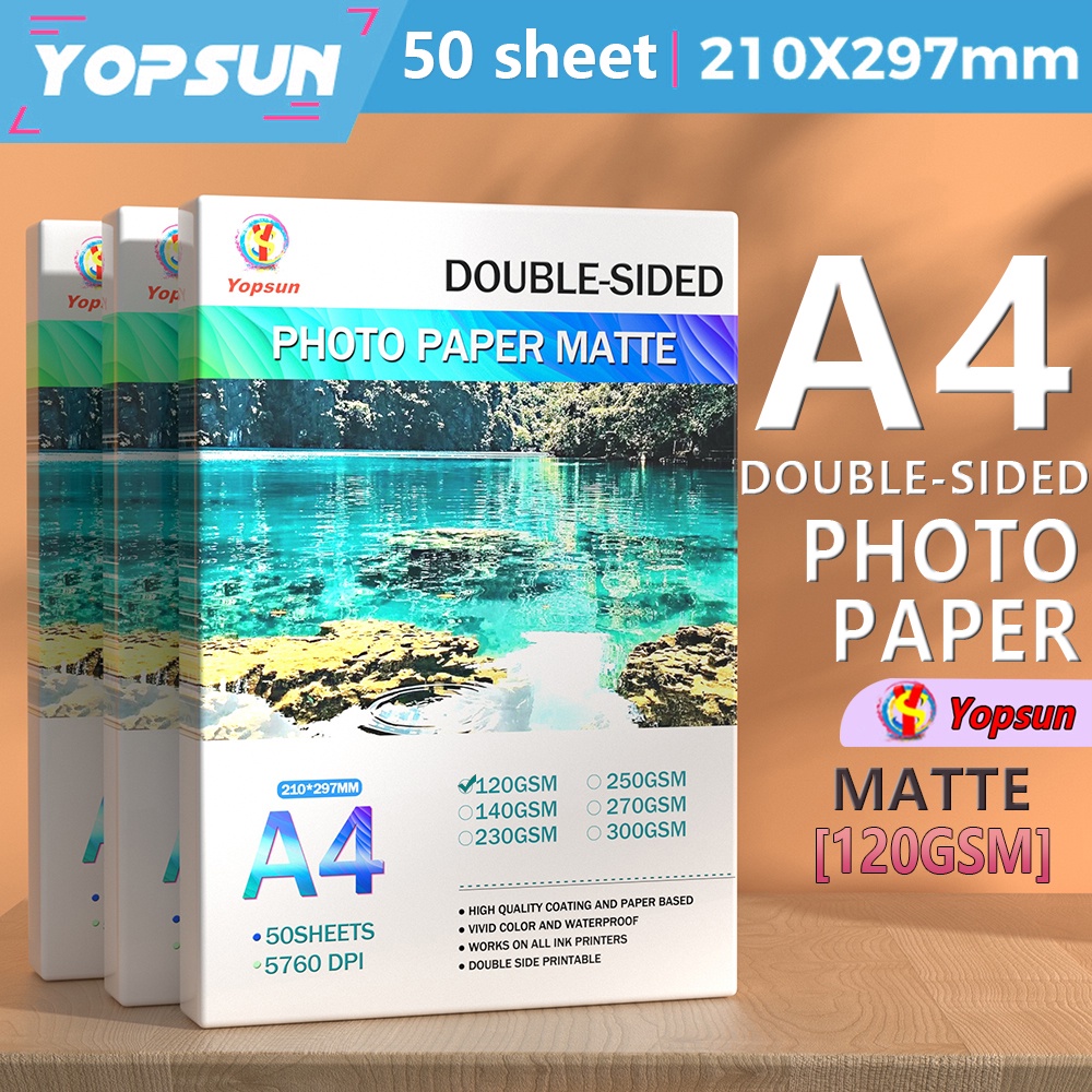 A4 Double Side Photo Paper Glossy &amp; Matte (50Sheets) Yopsun Brand High Quality | Shopee Philippines